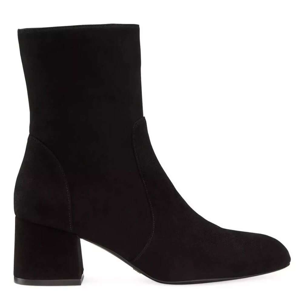 $600 STUART WEITZMAN Flareblock 60MM Suede Ankle Boots BLACK SOCK 8 (PD19.5)